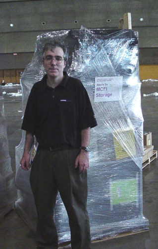 Jim with Shrink-Wrapped Boxes